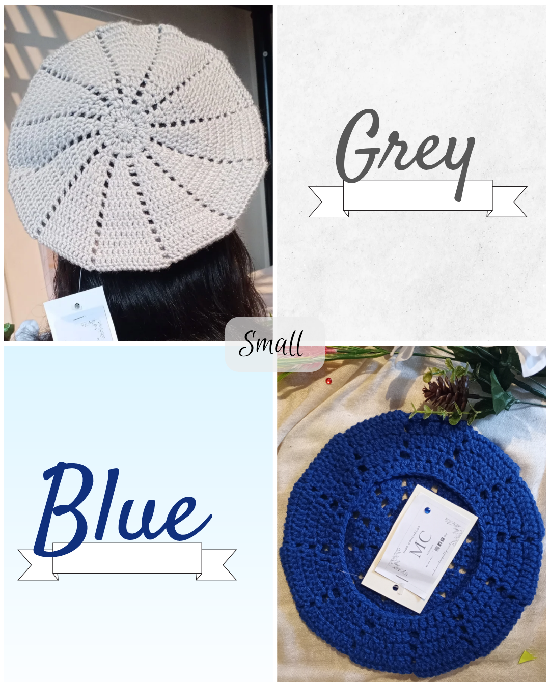 Blue Crochet Beret || Grey Crochet Beret.