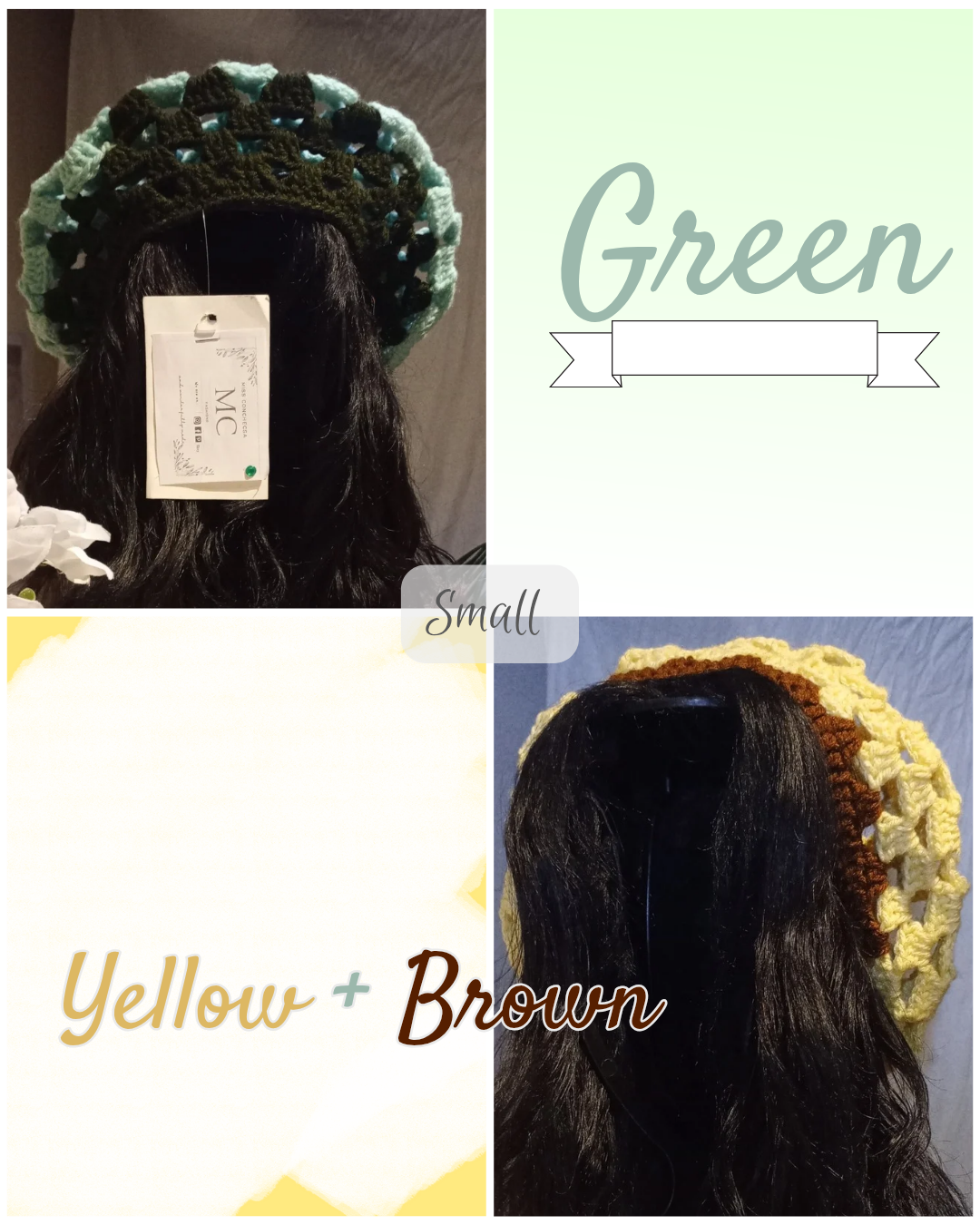 Light Green and Army Green Crochet Beret | Yellow and Brown Crochet Beret.