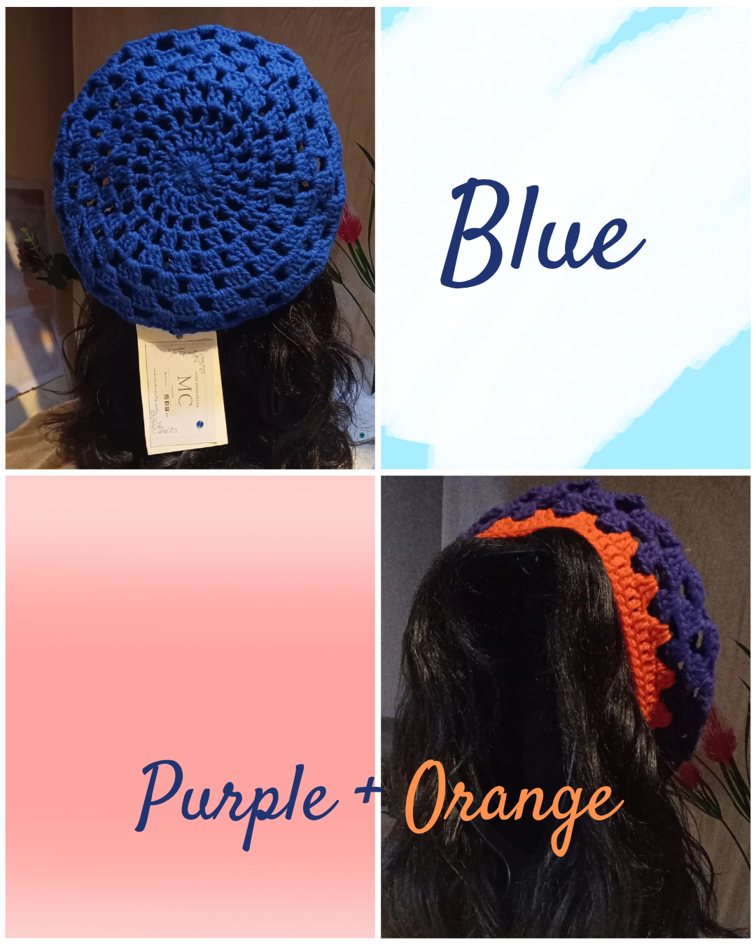 Blue Crochet Beret || Purple and Orange Crochet Beret.