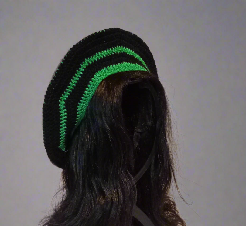 Green and Black Crochet Beret