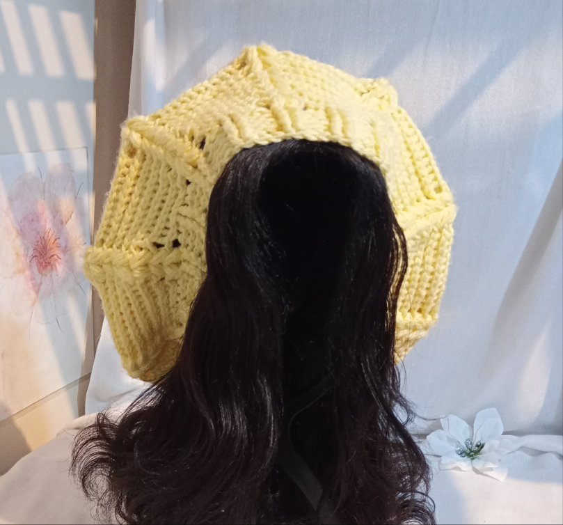 Yellow, Peach Crochet Beret.