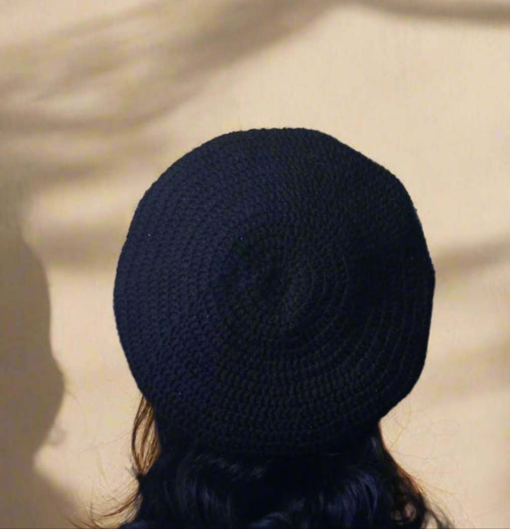 Black and Yellow Crochet Beret.