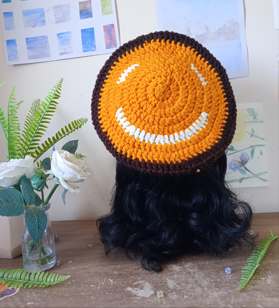 Gold and Brown Crochet Beret