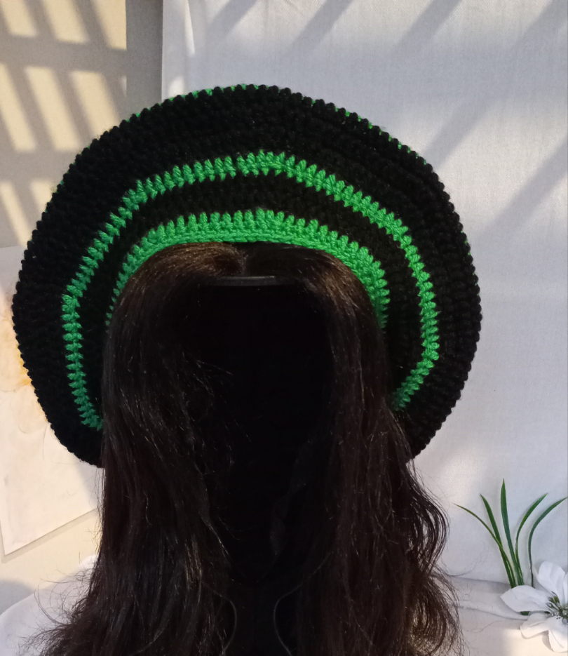 Green and Black Crochet Beret