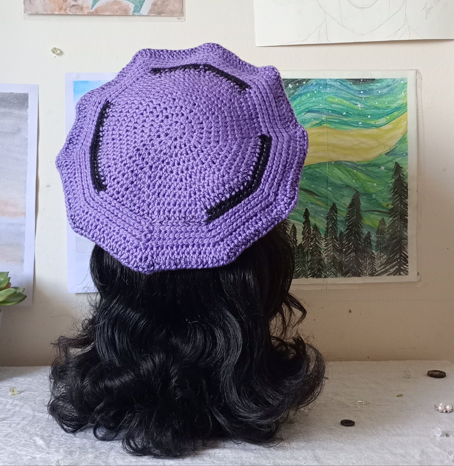 Purple & Black Crochet Beret