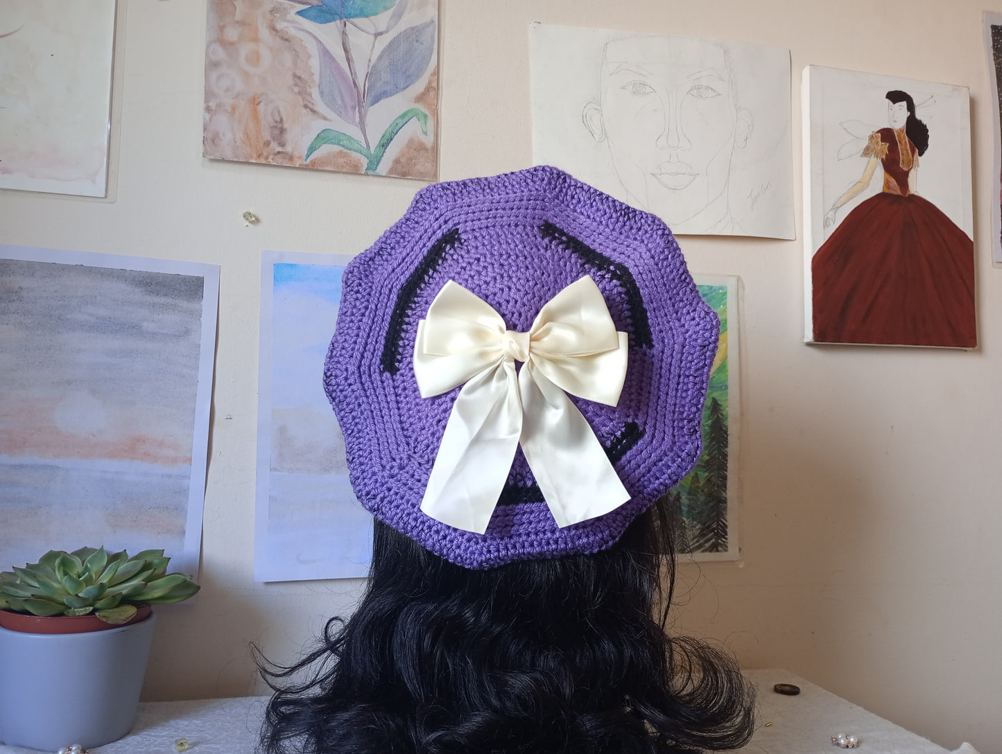 Purple & Black Crochet Beret
