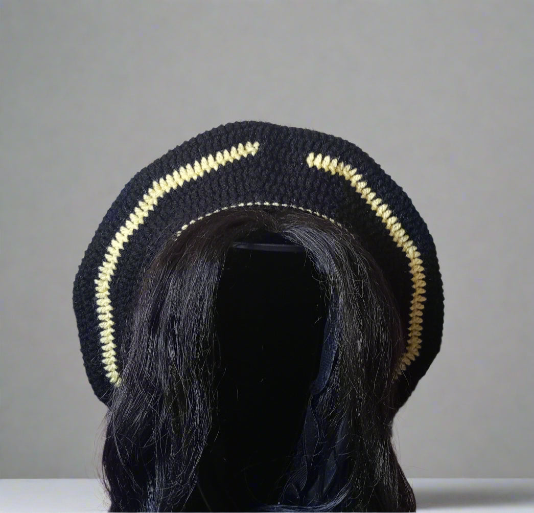 Black and Yellow Crochet Beret.