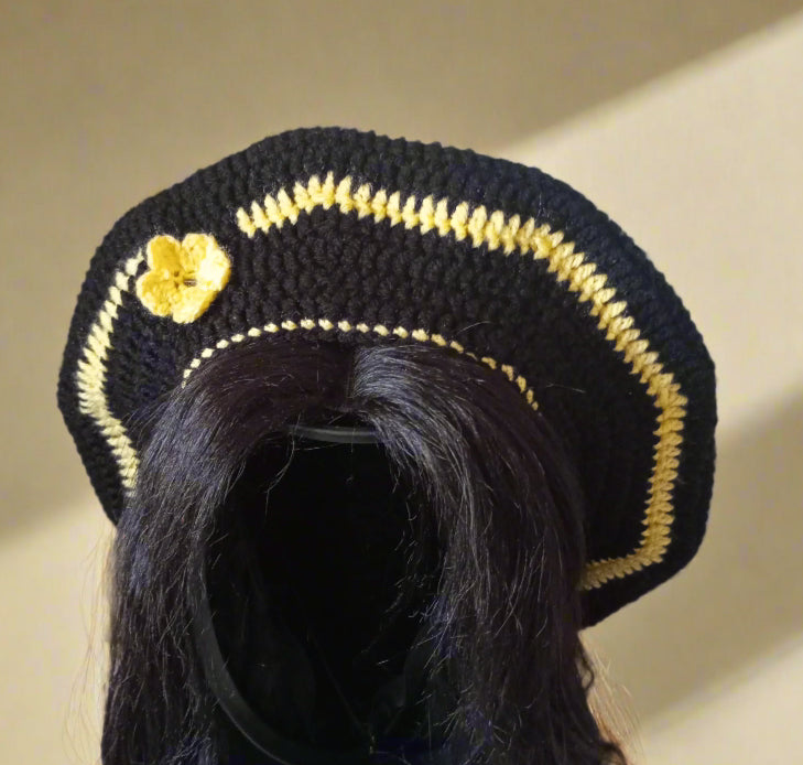 Black and Yellow Crochet Beret.