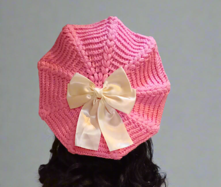 Pink, White & Light Blue - Crochet Beret