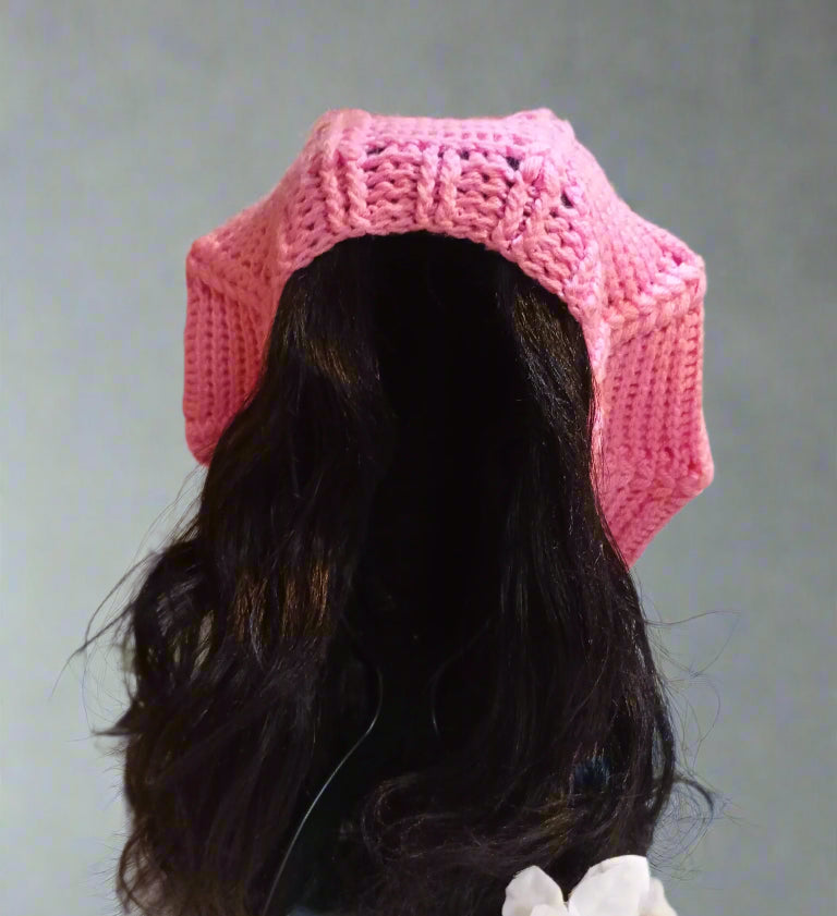 Pink, White & Light Blue - Crochet Beret