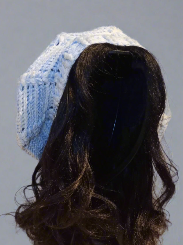 Pink, White & Light Blue - Crochet Beret