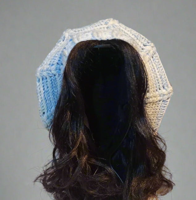 Pink, White & Light Blue - Crochet Beret