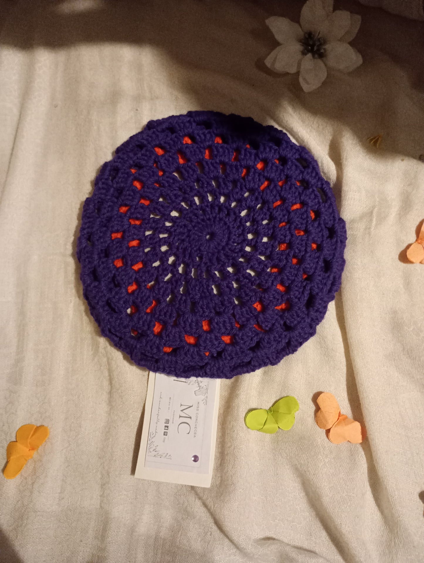Blue Crochet Beret || Purple and Orange Crochet Beret.