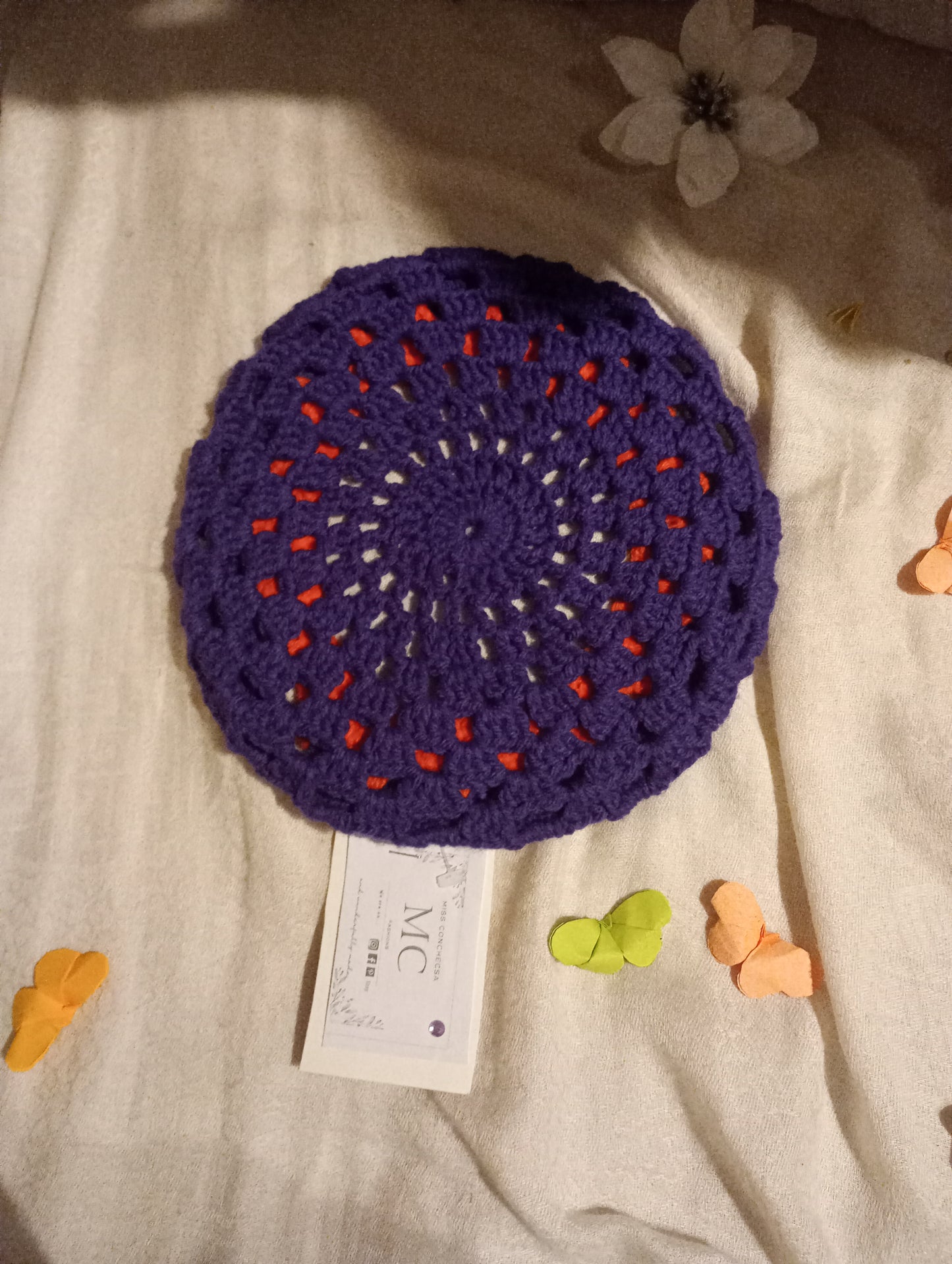 Blue Crochet Beret || Purple and Orange Crochet Beret.