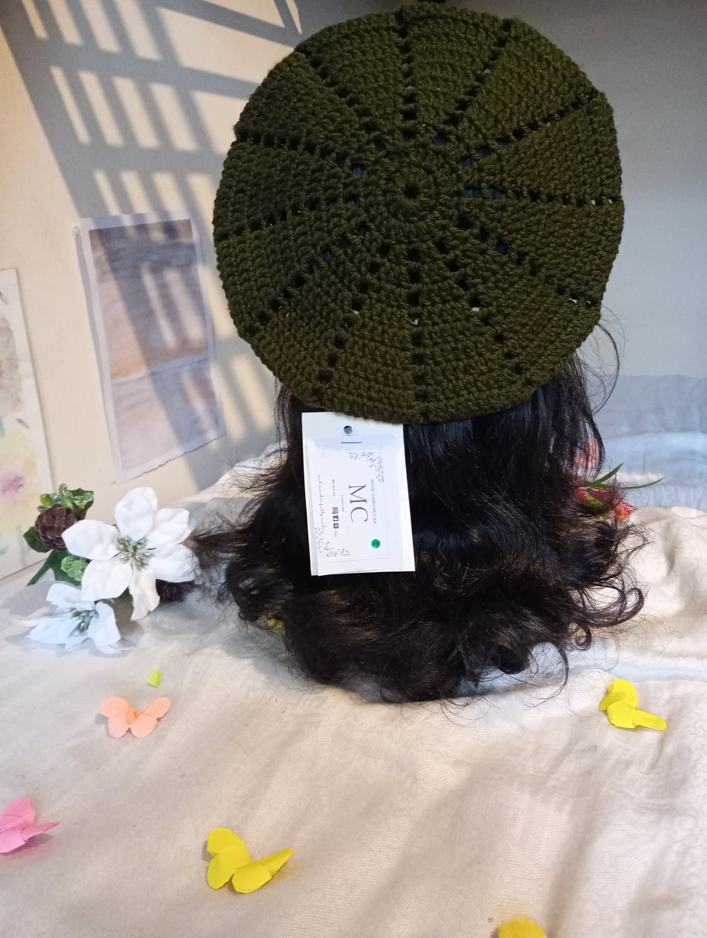 Brown Crochet Beret, Army Green Crochet Beret.
