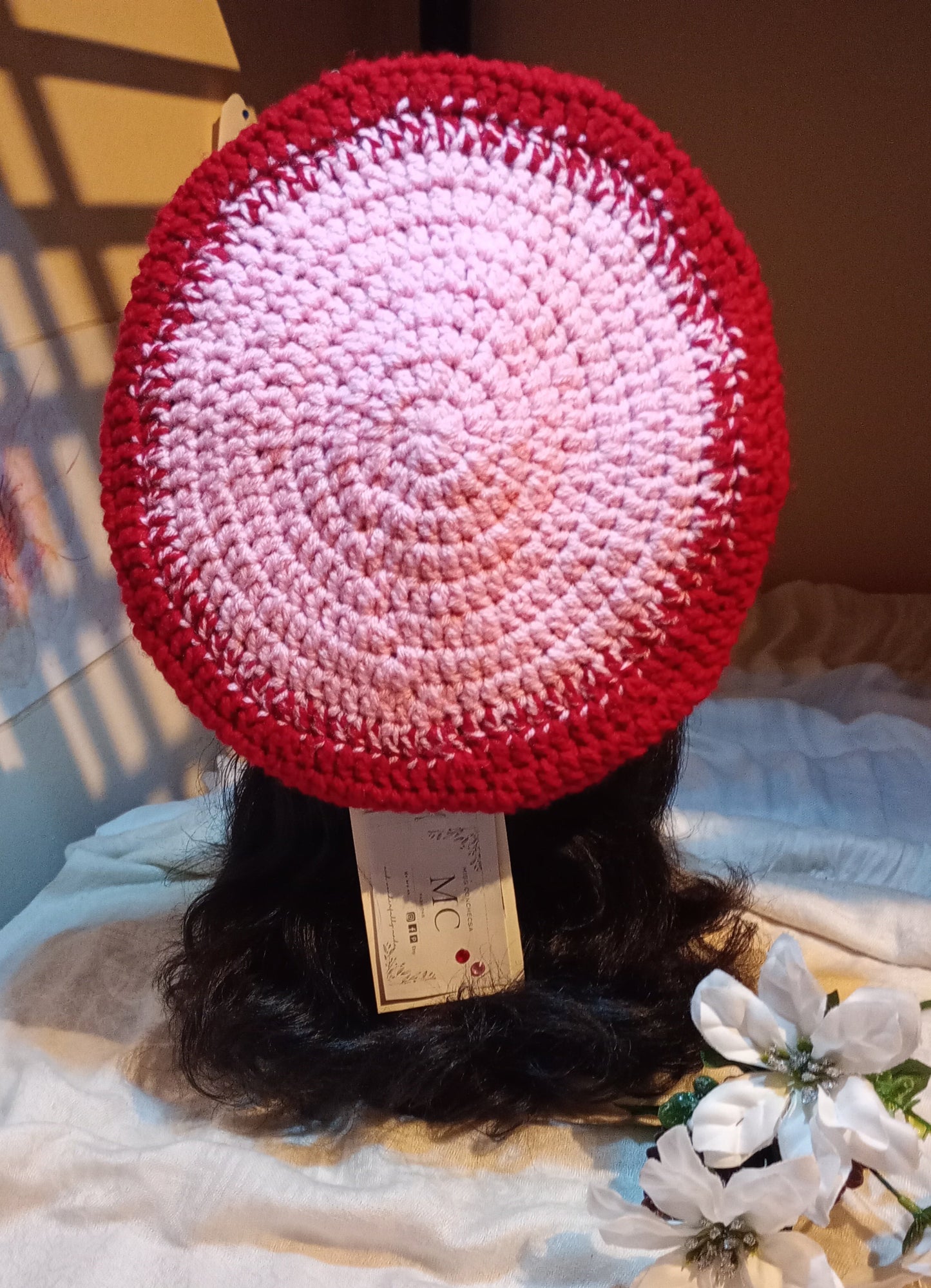 Pink and Red Crochet Beret