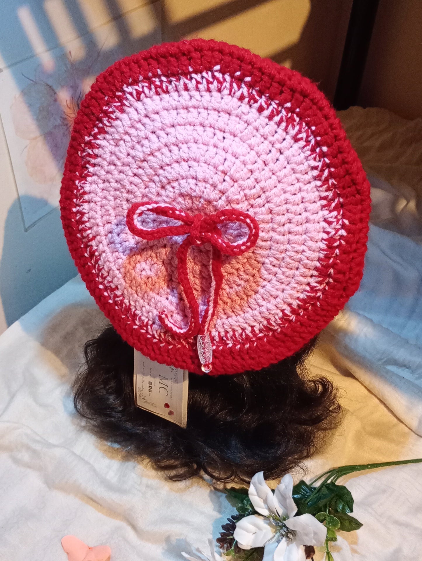 Pink and Red Crochet Beret