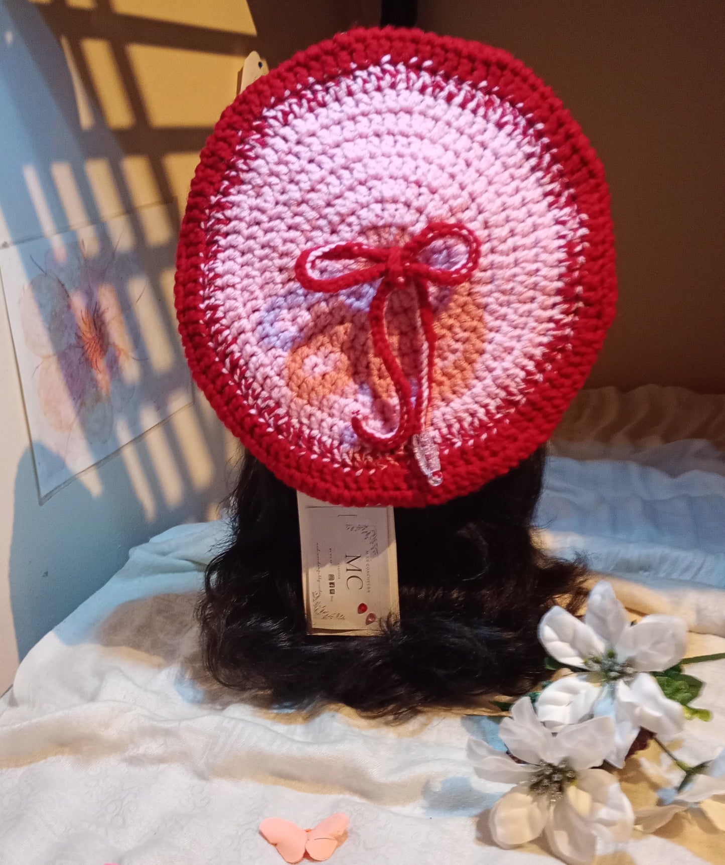 Pink and Red Crochet Beret