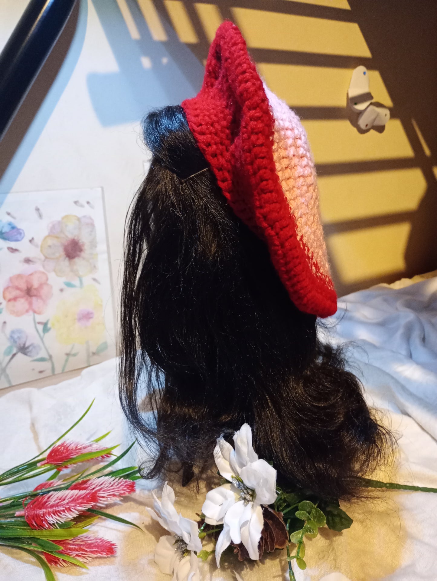 Pink and Red Crochet Beret