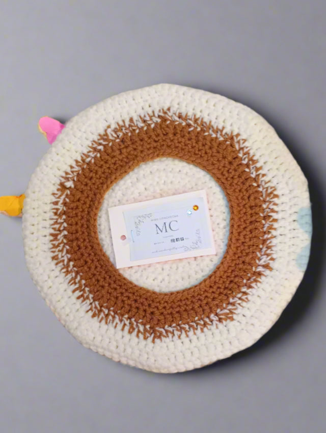 Brown and Ivory white Crochet Beret