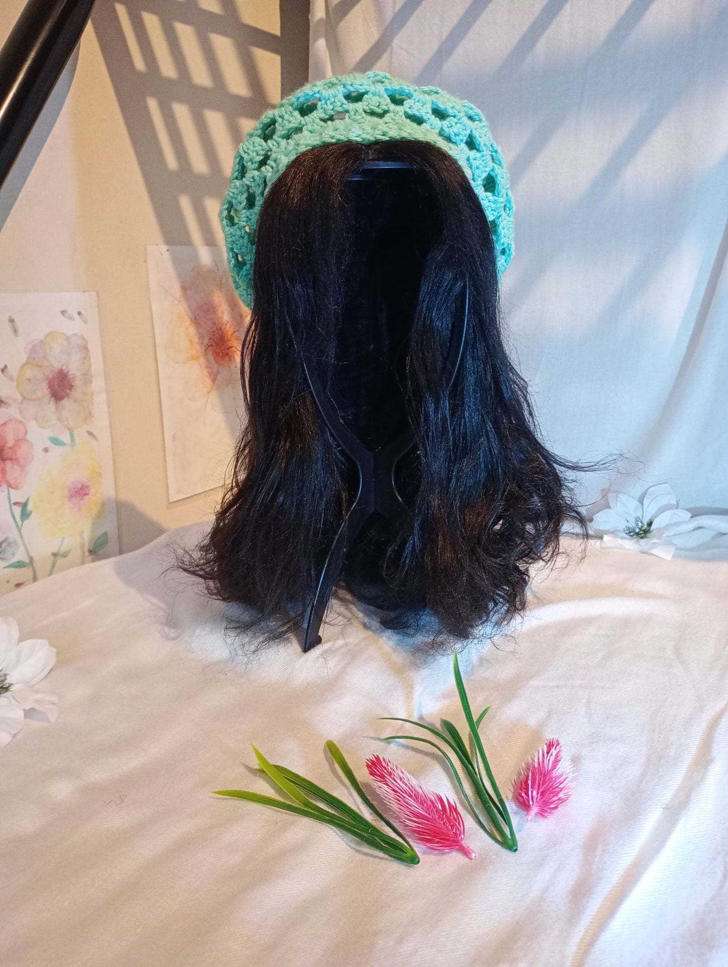Red & Black Crochet Beret, Light Green Crochet Beret.