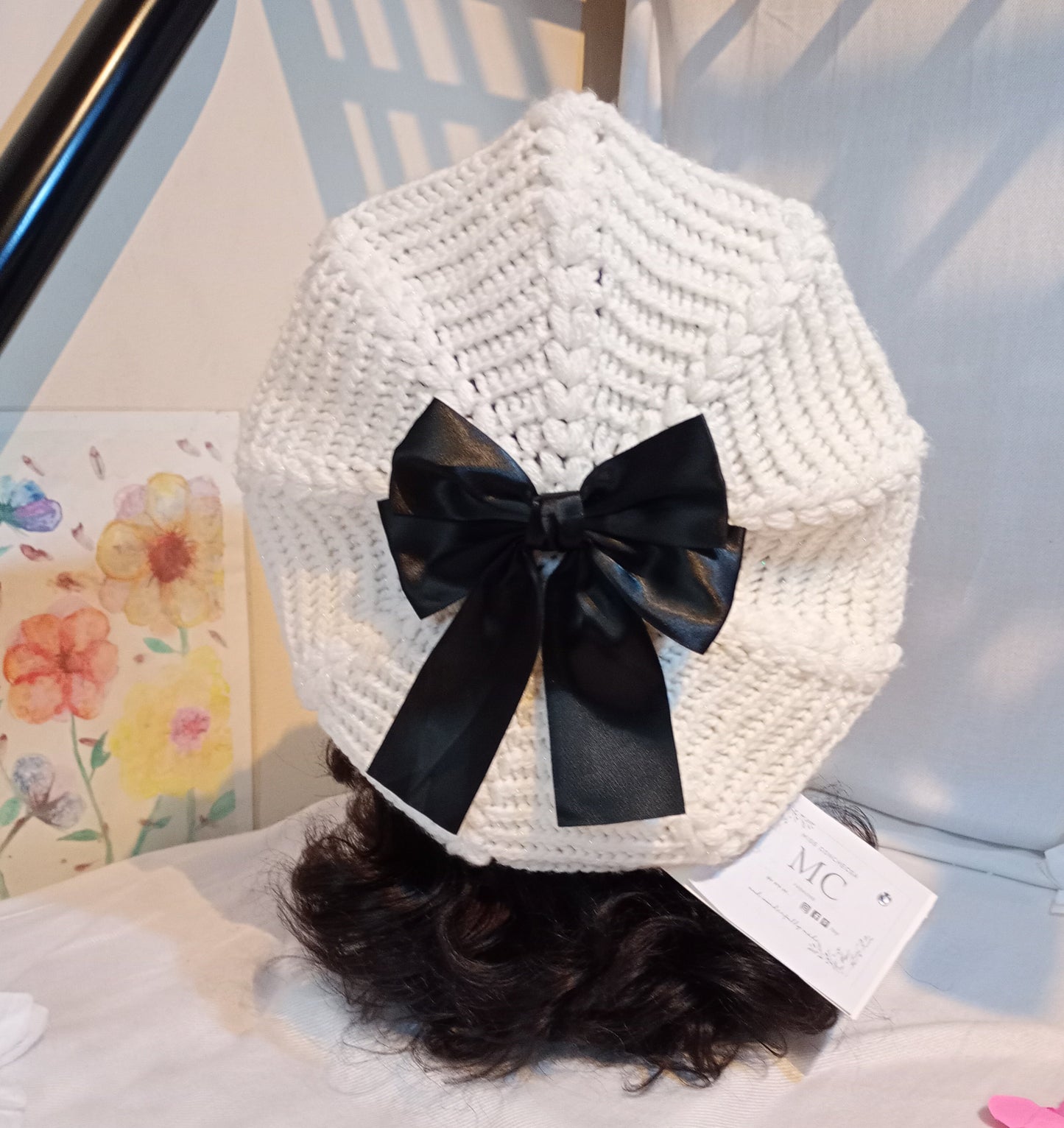 Pink, White & Light Blue - Crochet Beret