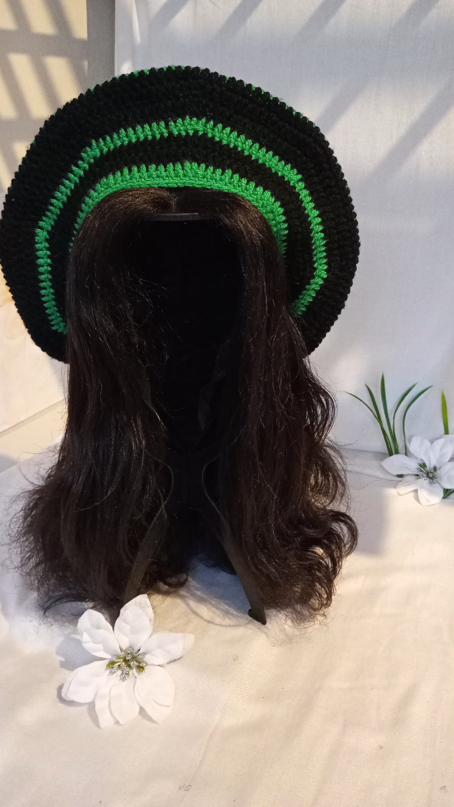 Green and Black Crochet Beret