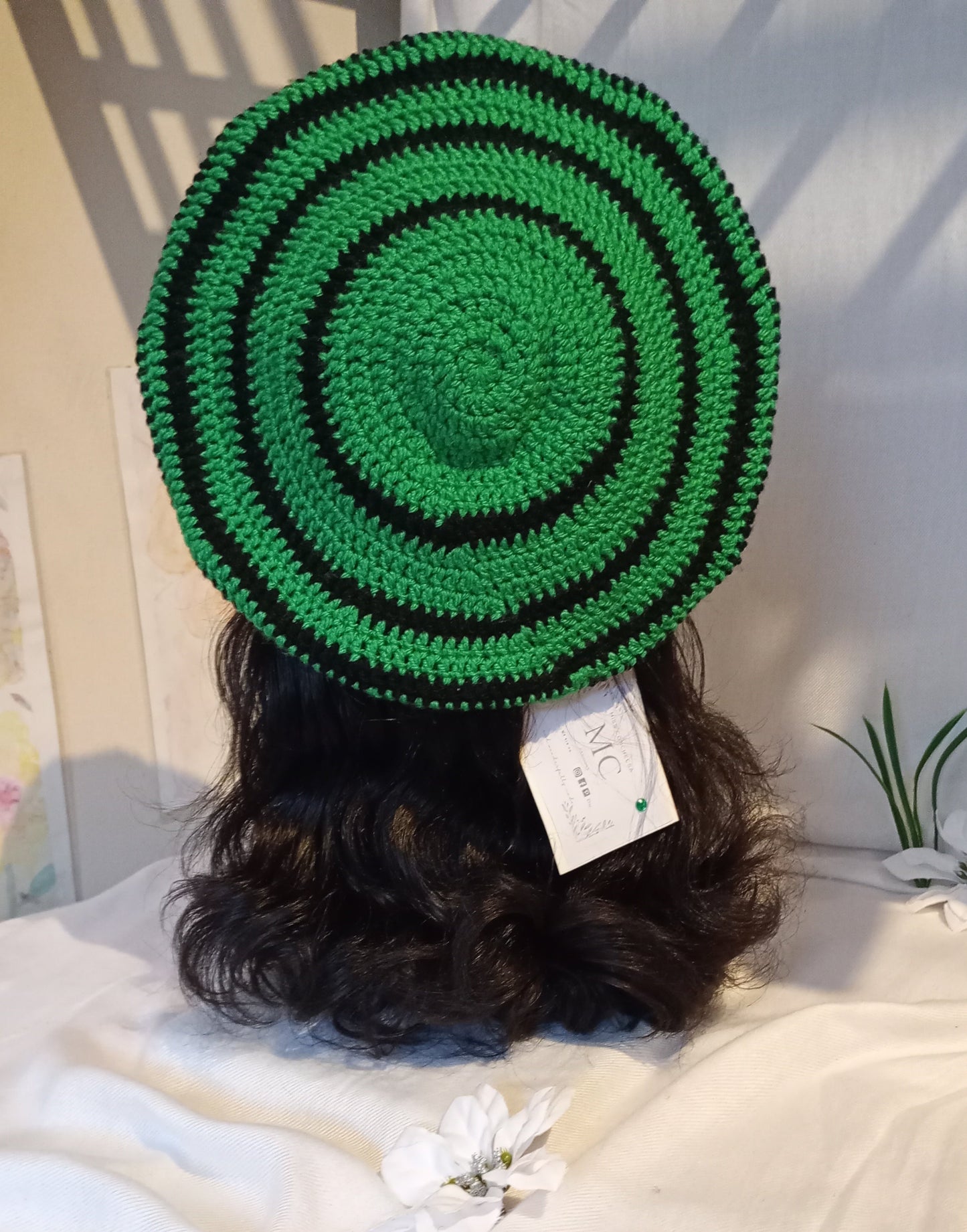 Green and Black Crochet Beret