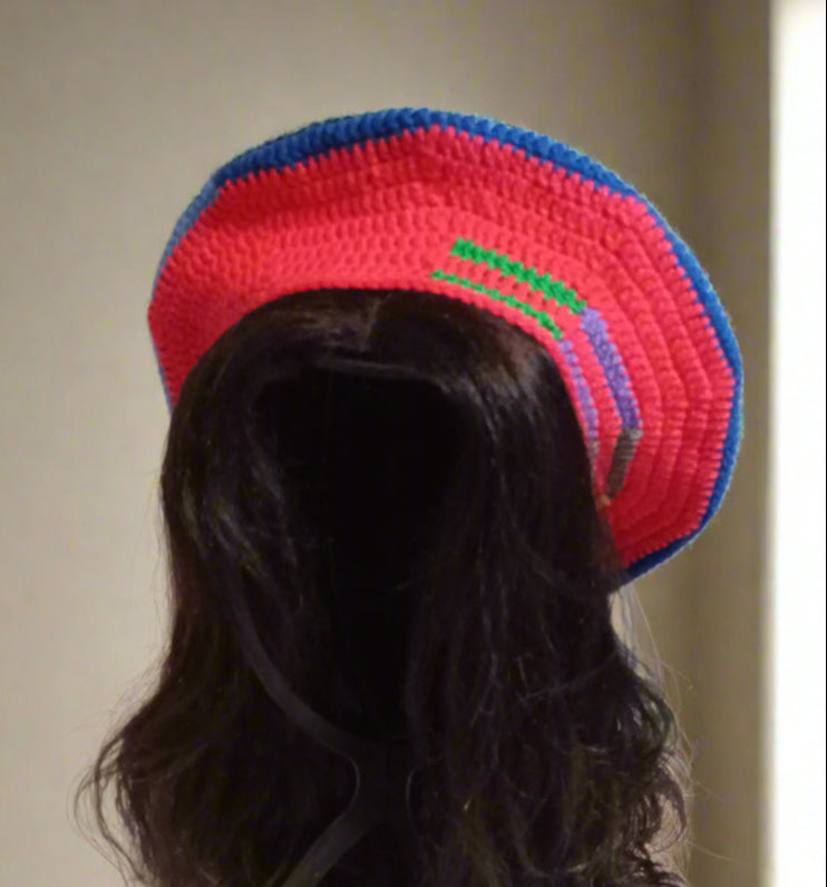 Coral red Crochet Beret