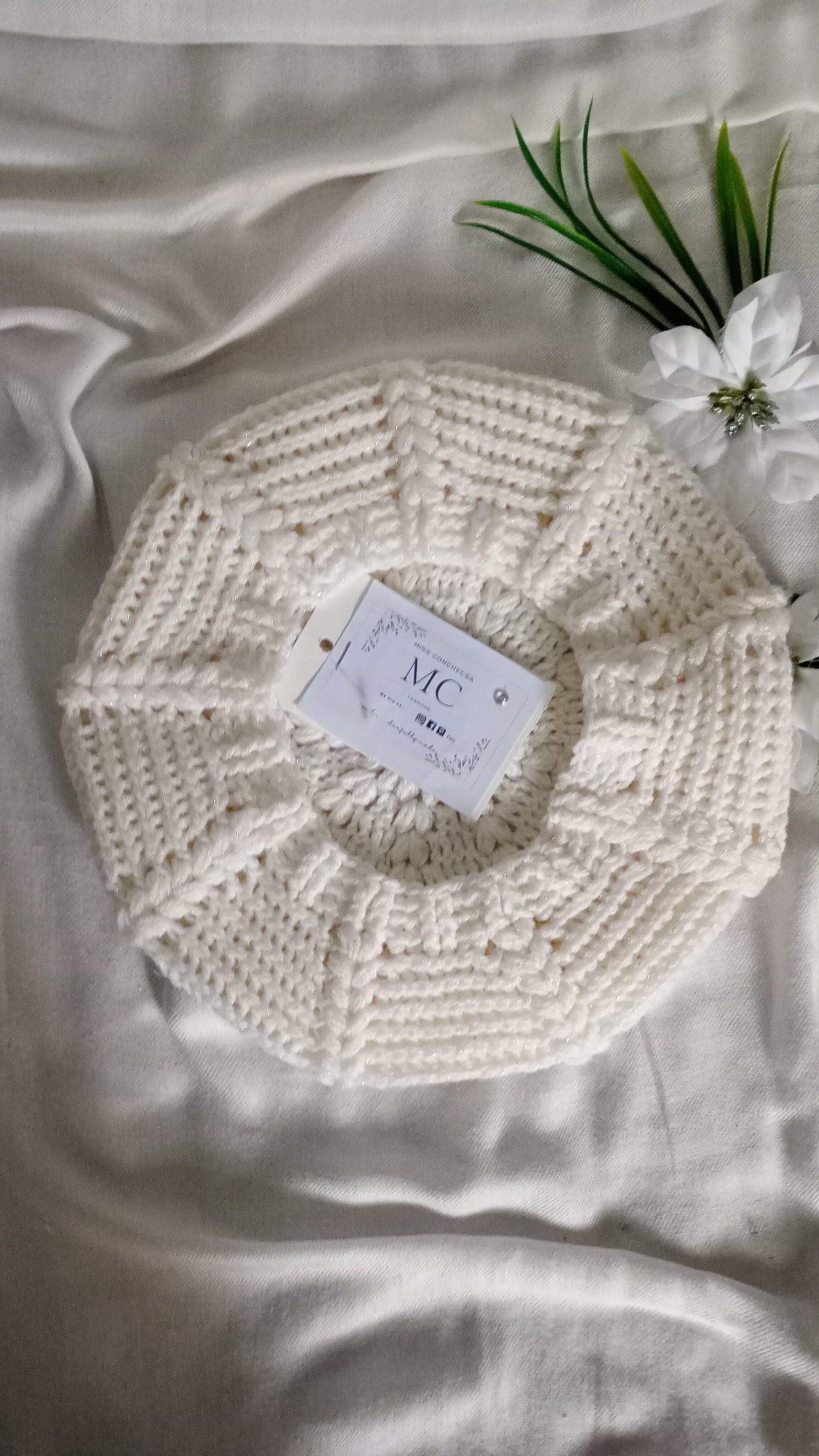 Pink, White & Light Blue - Crochet Beret