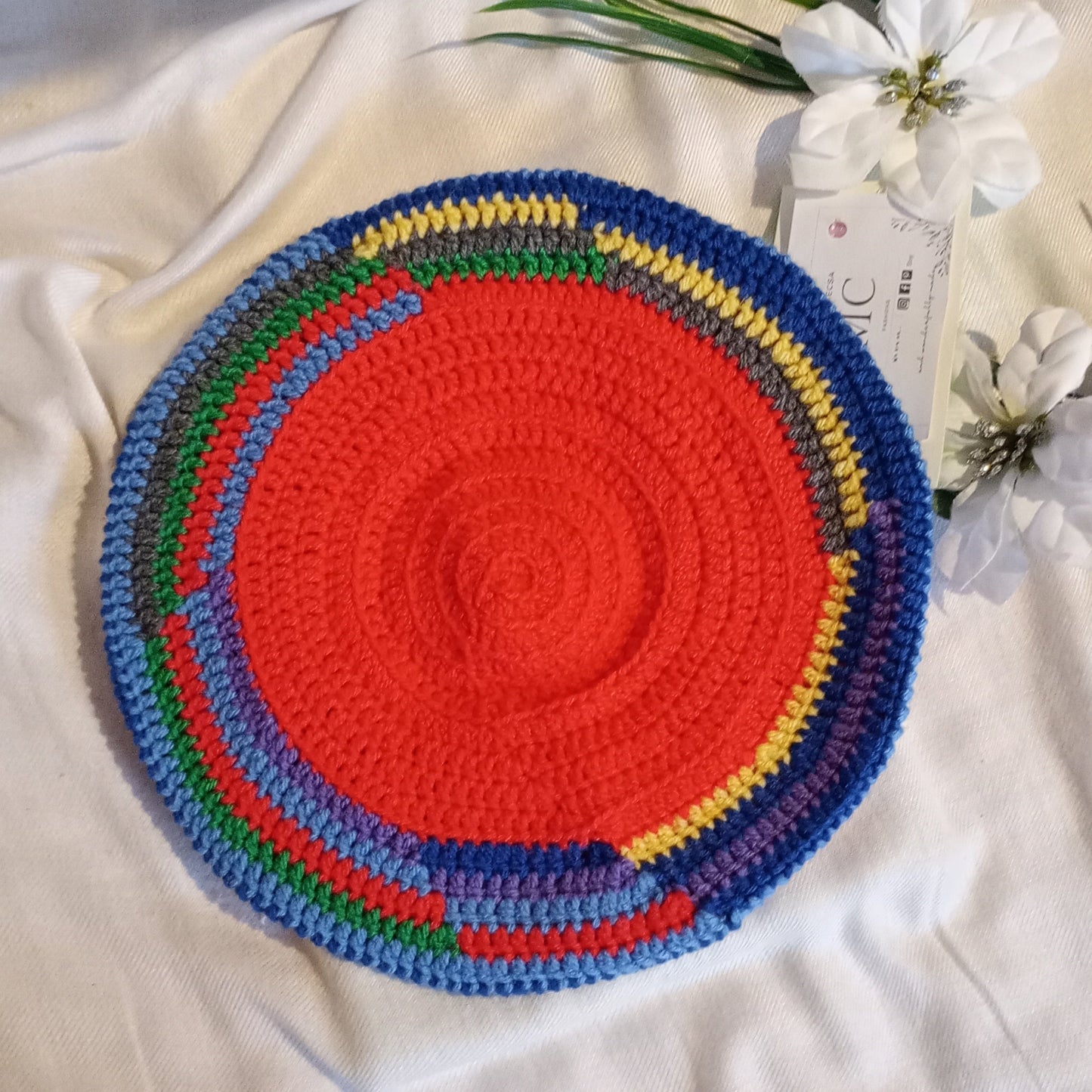 Coral red Crochet Beret