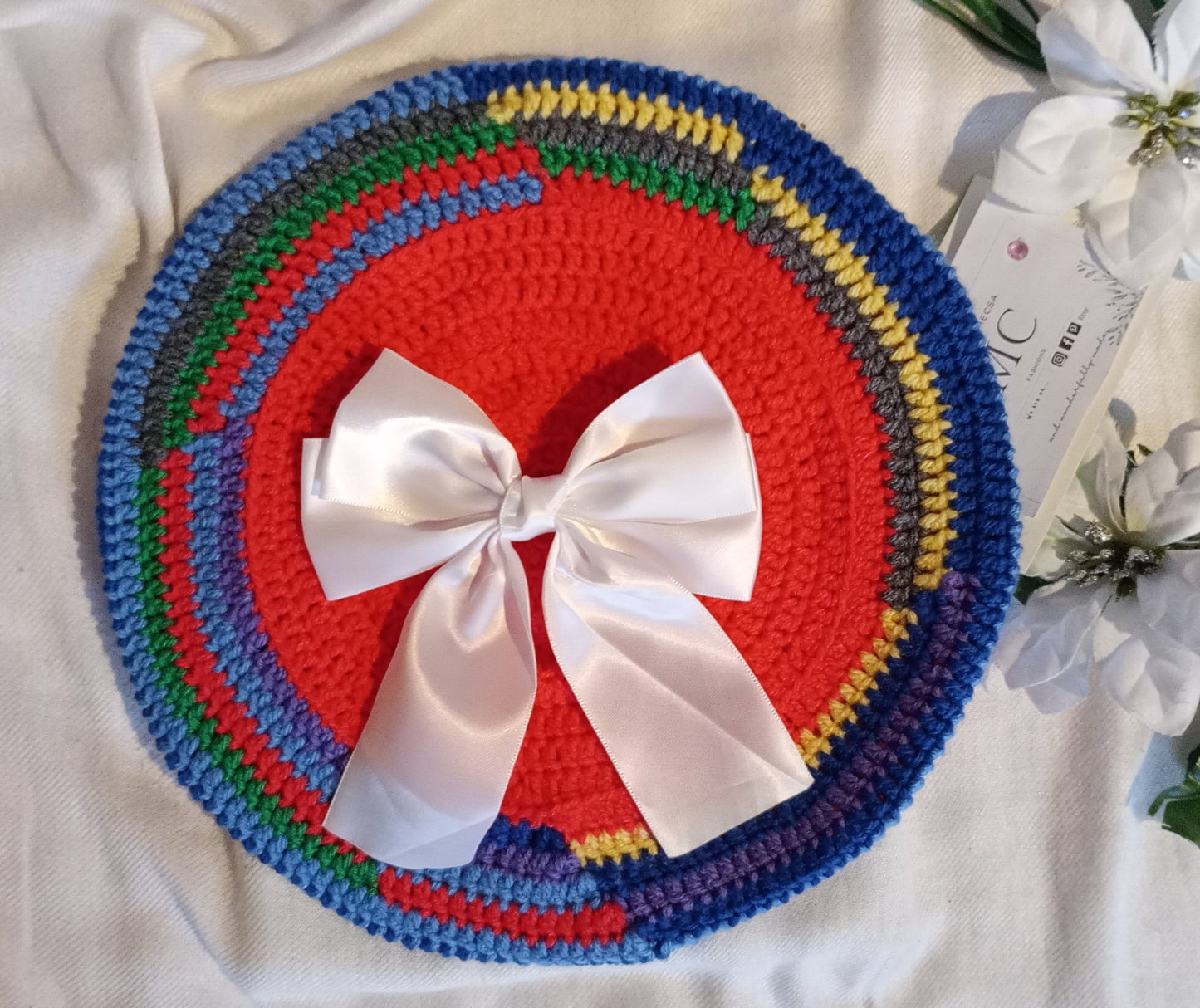 Coral red Crochet Beret