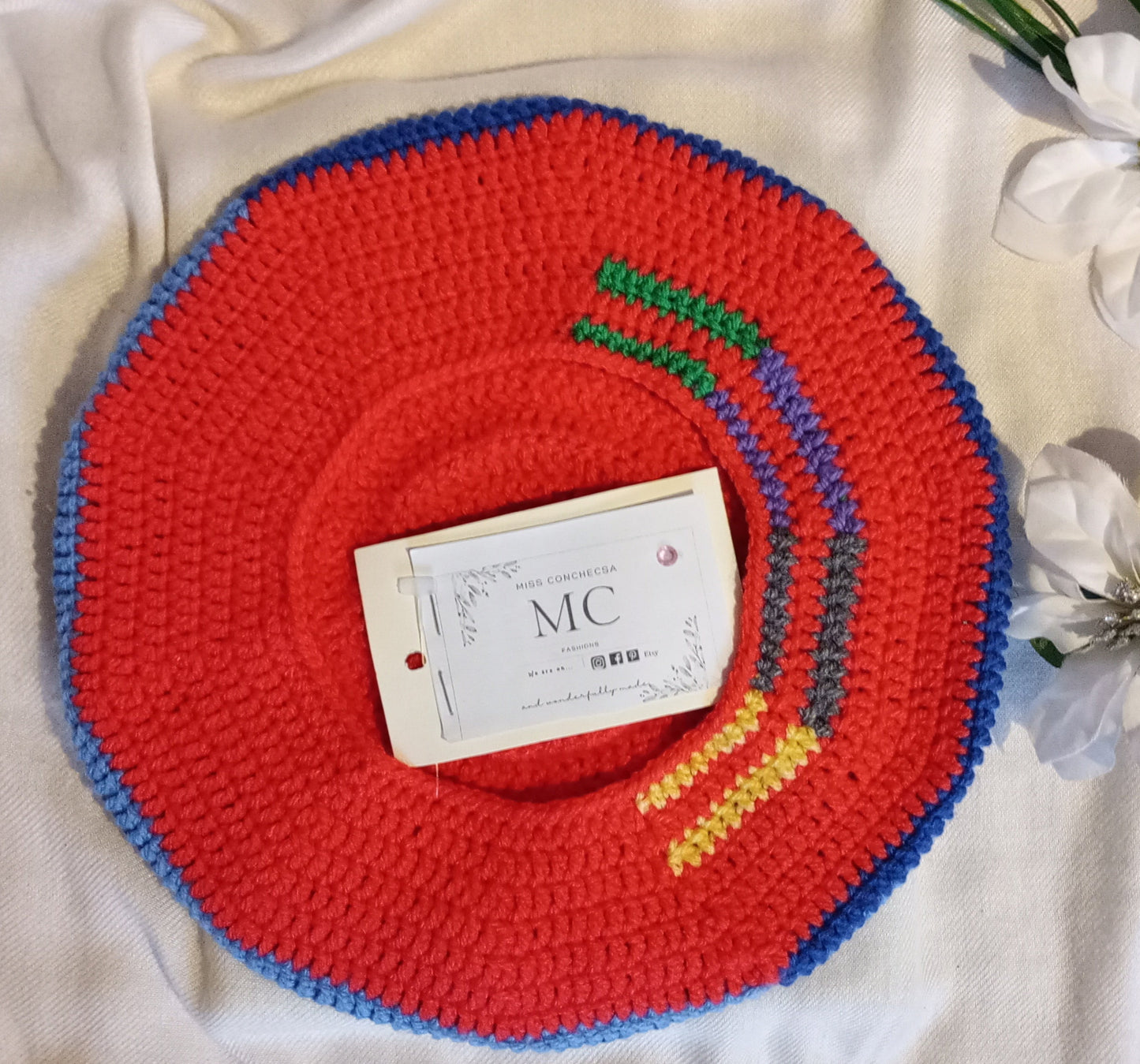 Coral red Crochet Beret