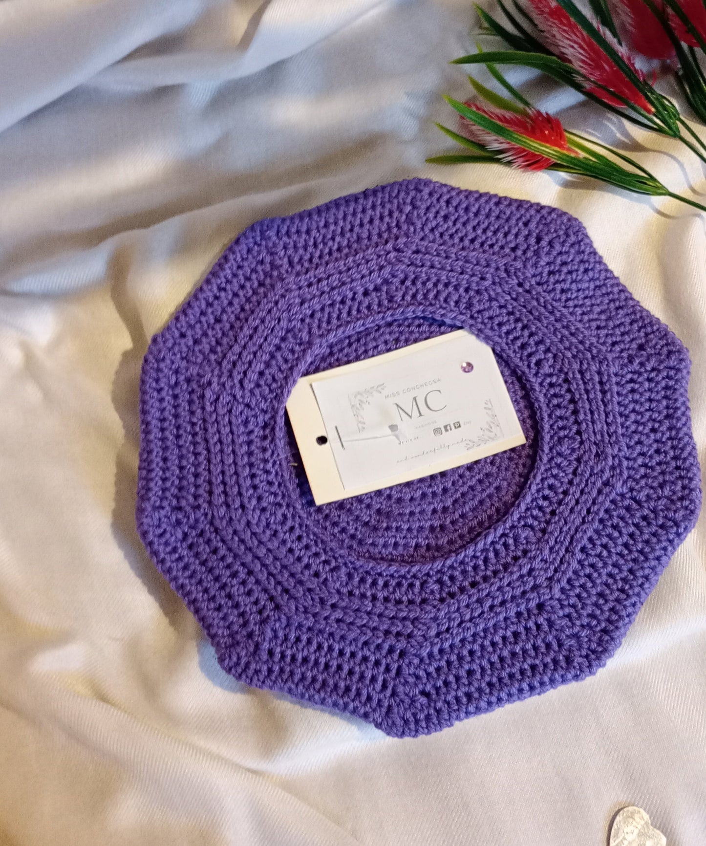 Purple & Black Crochet Beret