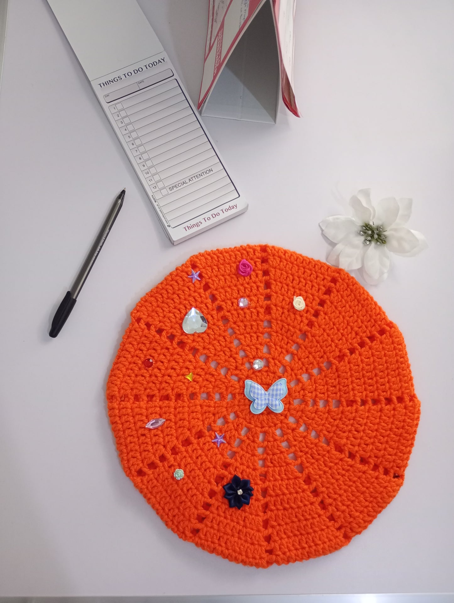 Orange Crochet Beret