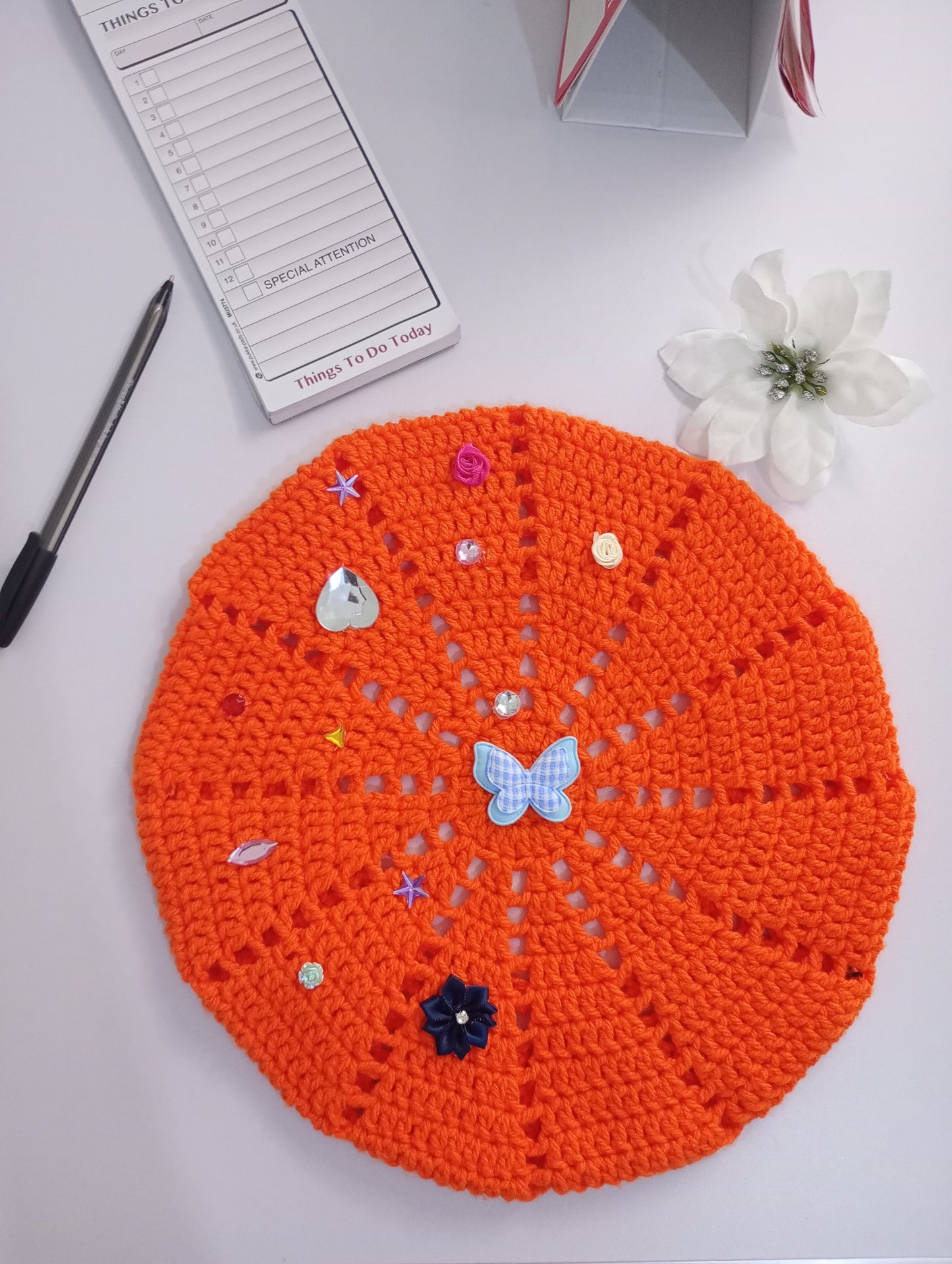 Orange Crochet Beret