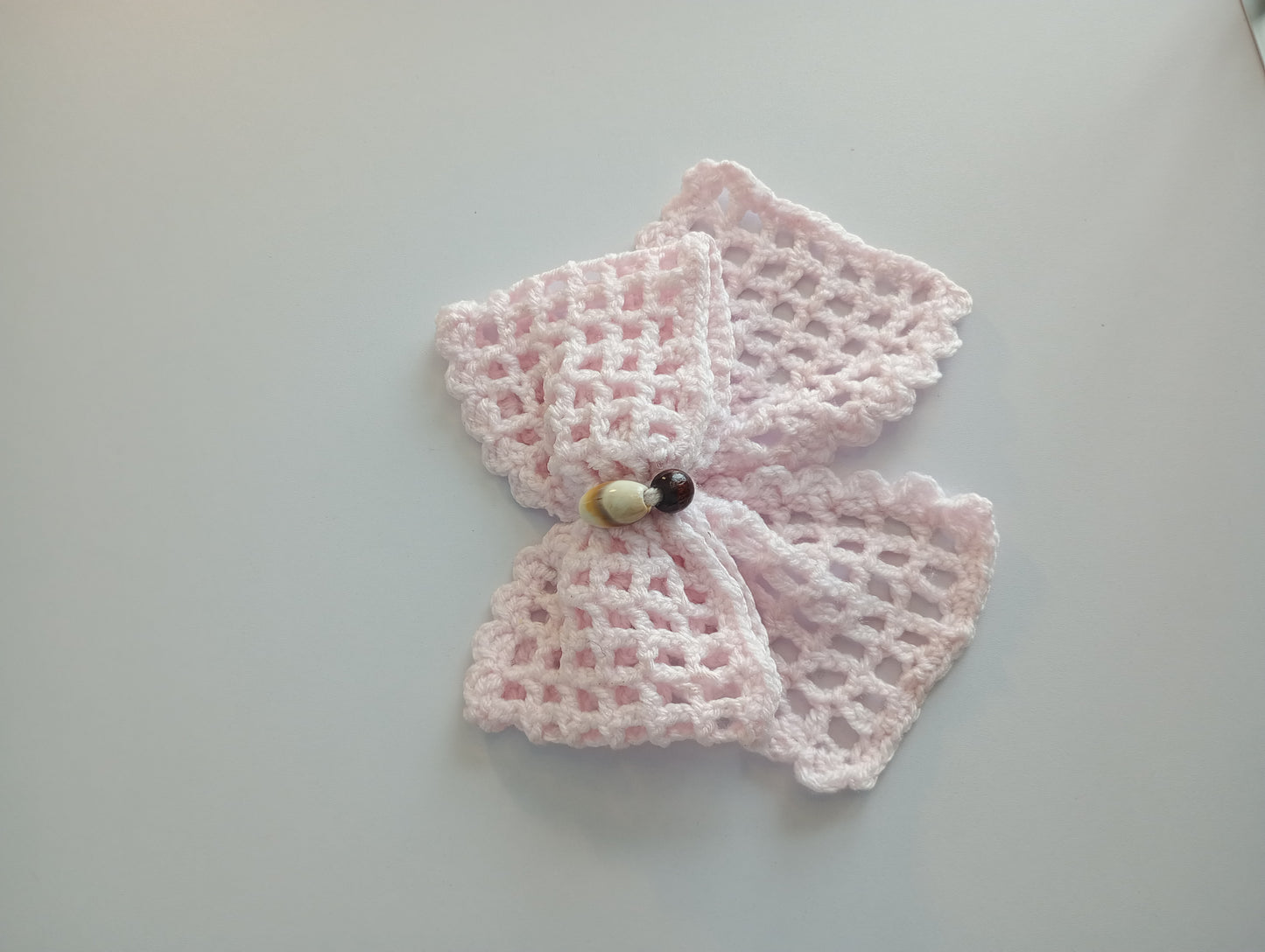 Crochet Mesh Hair Bow Clip. (Decorated with beads).