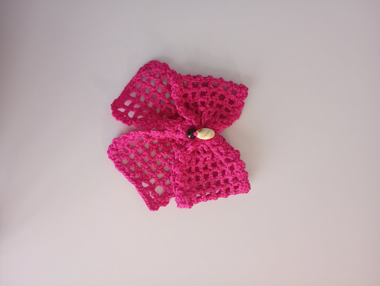 Crochet Mesh Hair Bow Clip. (Decorated with beads).