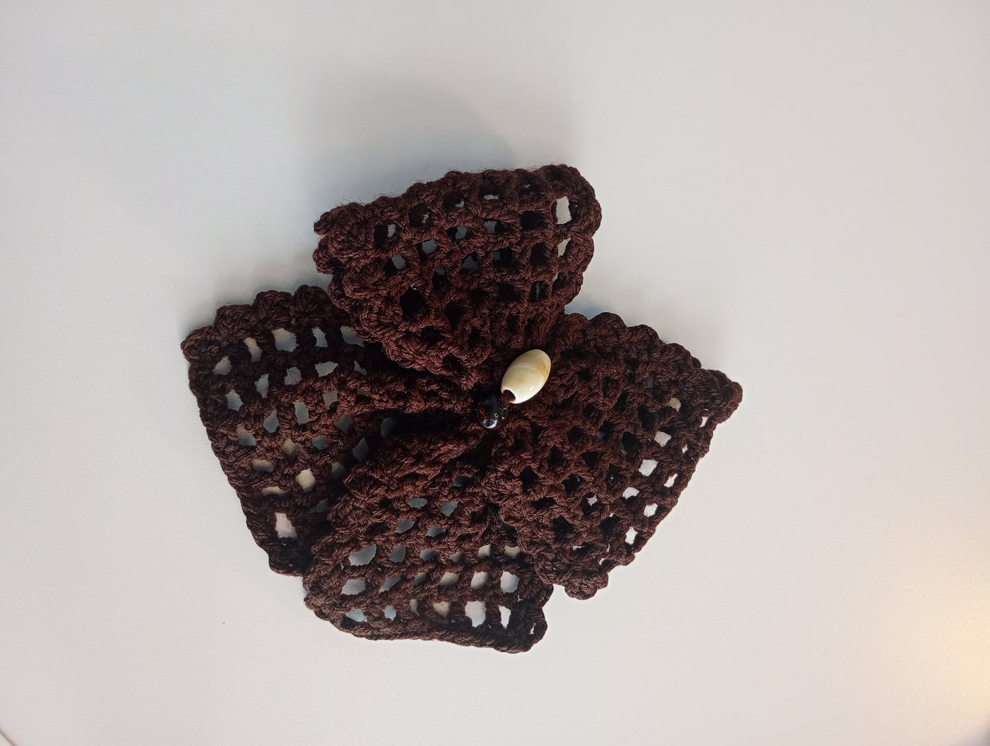 Crochet Mesh Hair Bow Clip. (Decorated with beads).