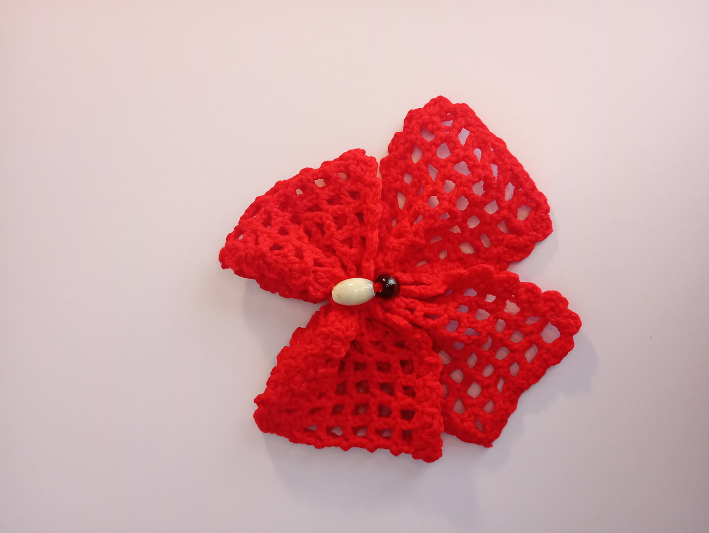 Crochet Mesh Hair Bow Clip. (Decorated with beads).