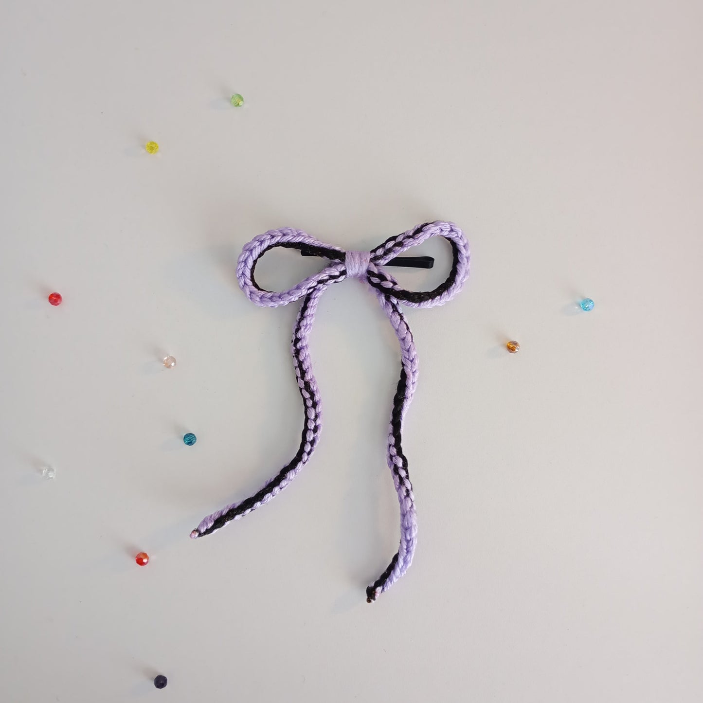 (Long-tailed) String Crochet Hair Bow with Clip.