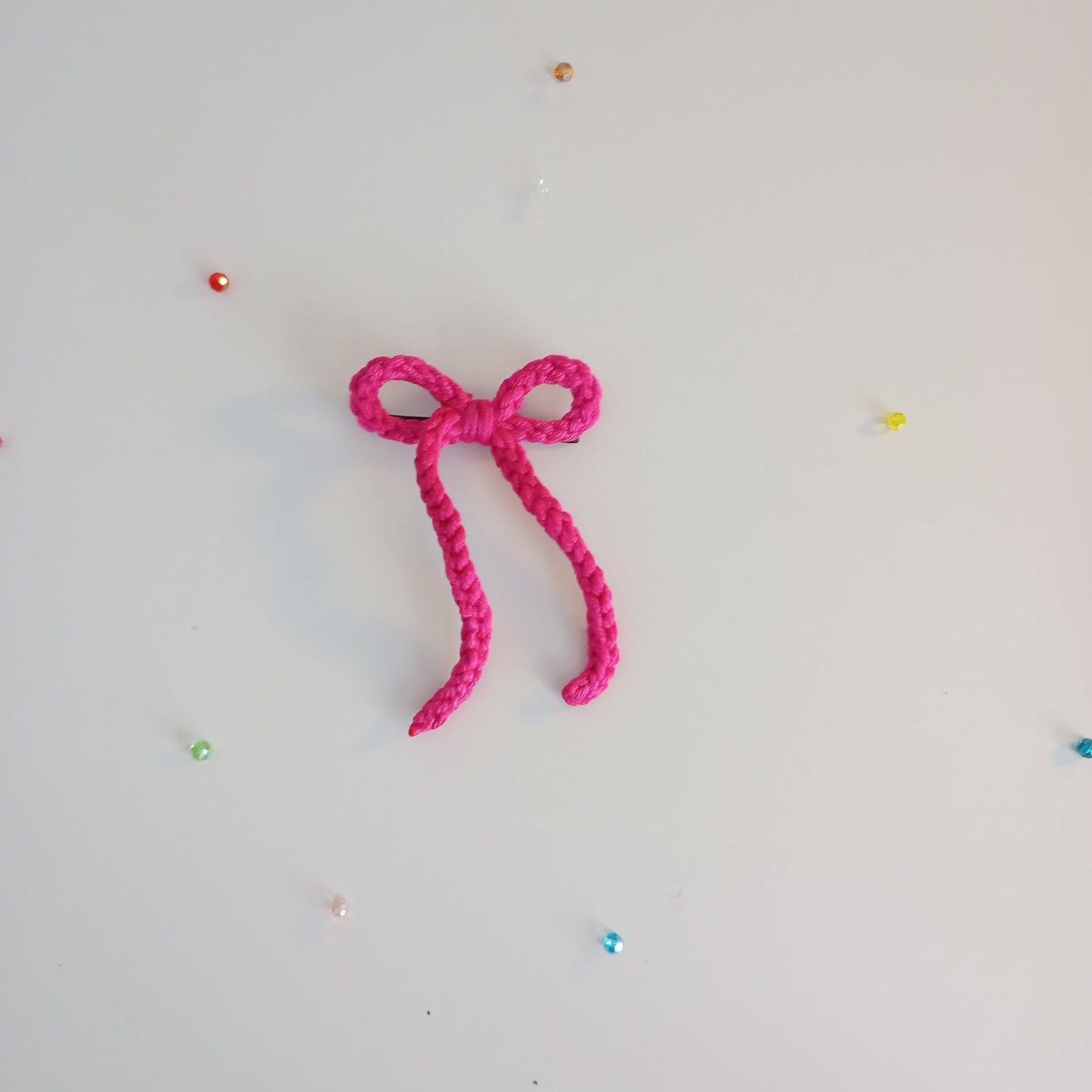 (Half-length) String Crochet Hair Bow with Clip.