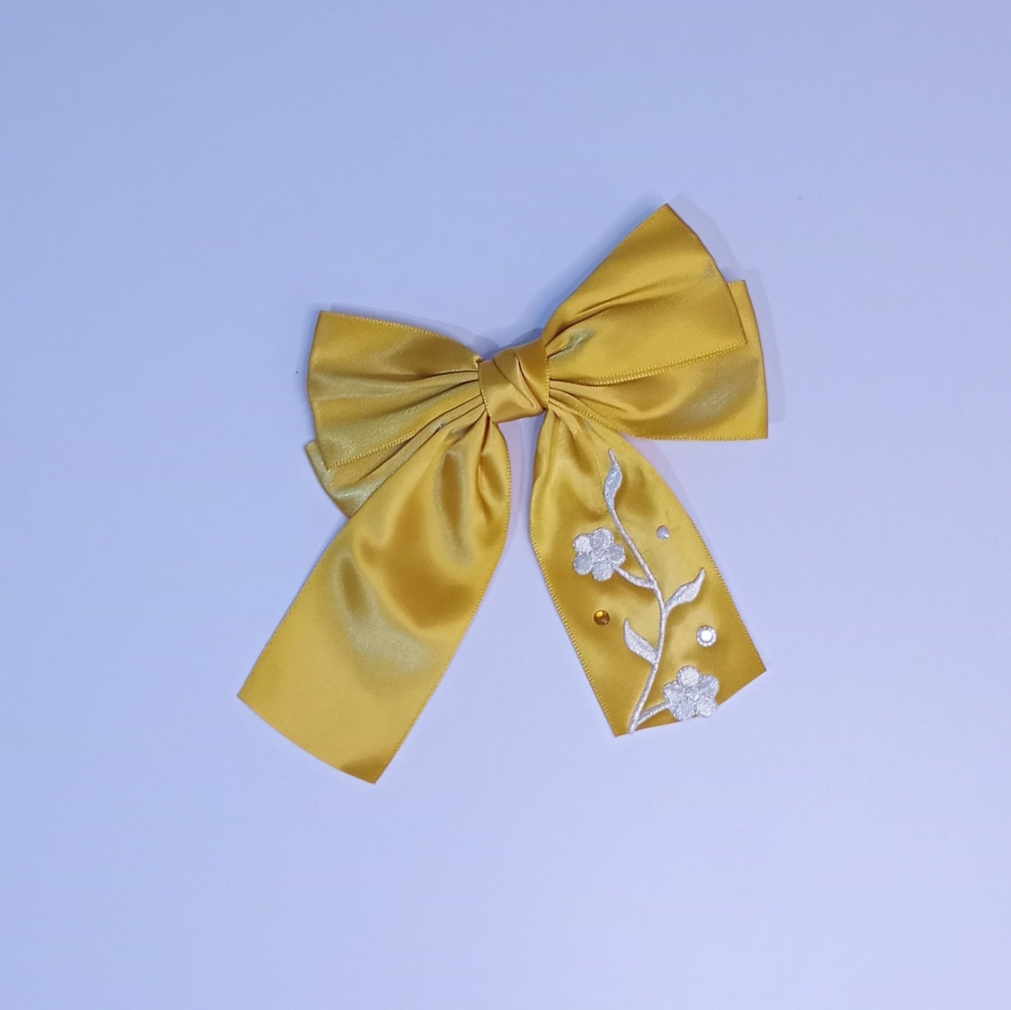 Satin Bow clip, with Floral embroidery