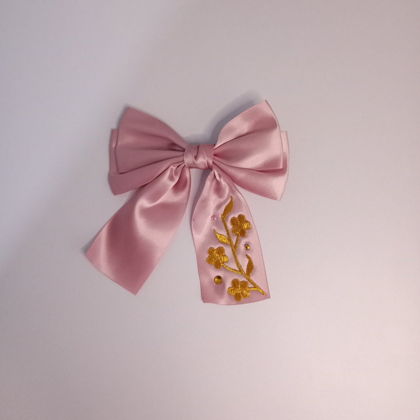 Satin Bow clip, with Floral embroidery