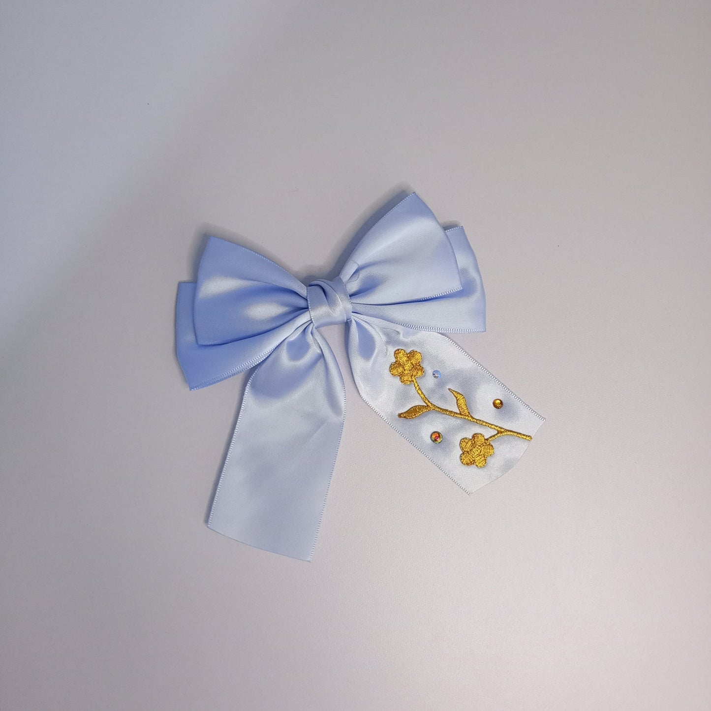 Satin Bow clip, with Floral embroidery
