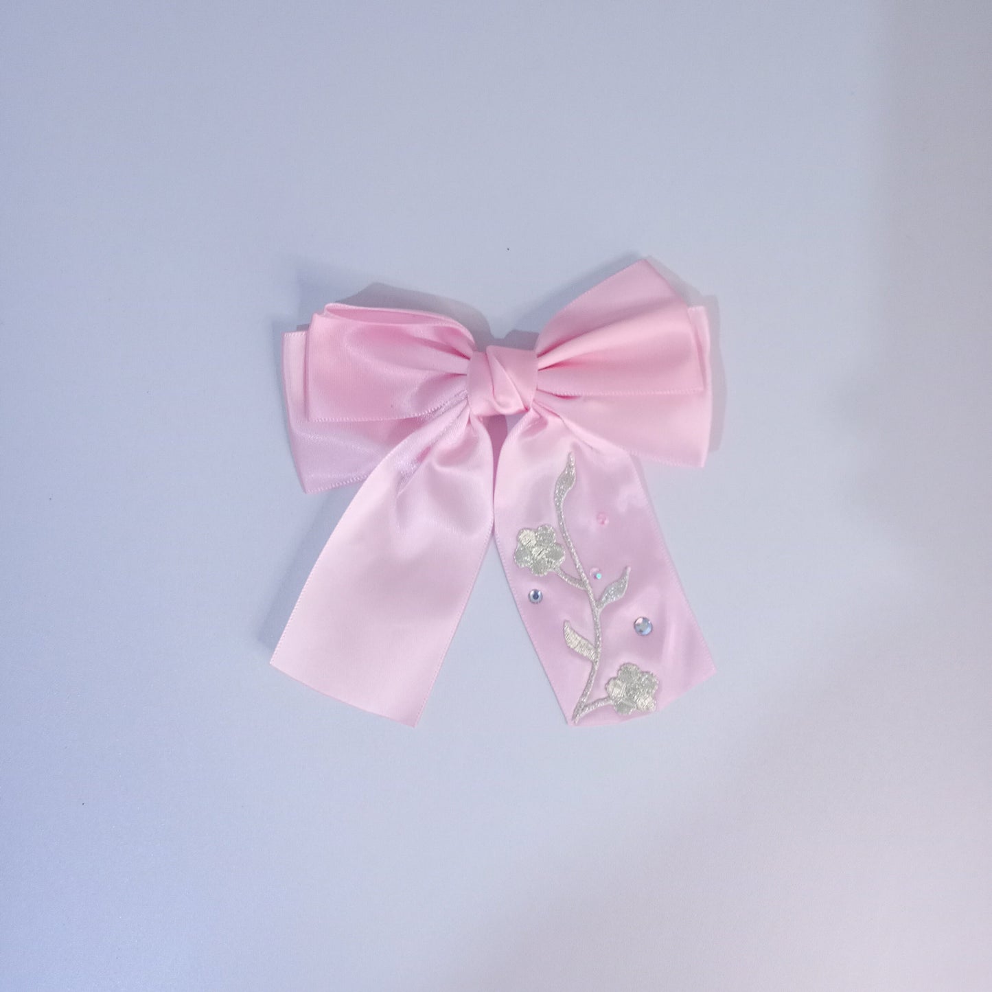 Satin Bow clip, with Floral embroidery