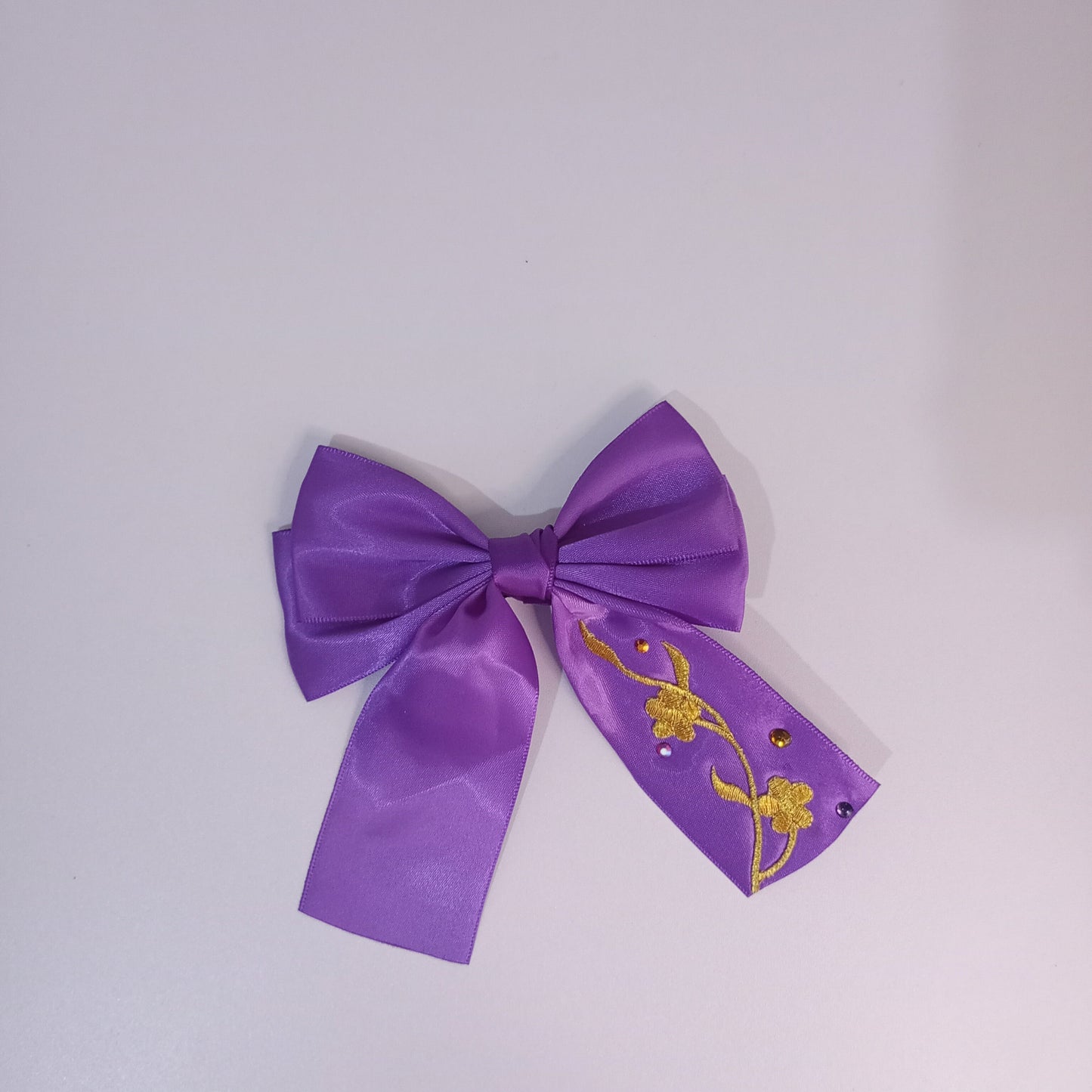 Satin Bow clip, with Floral embroidery