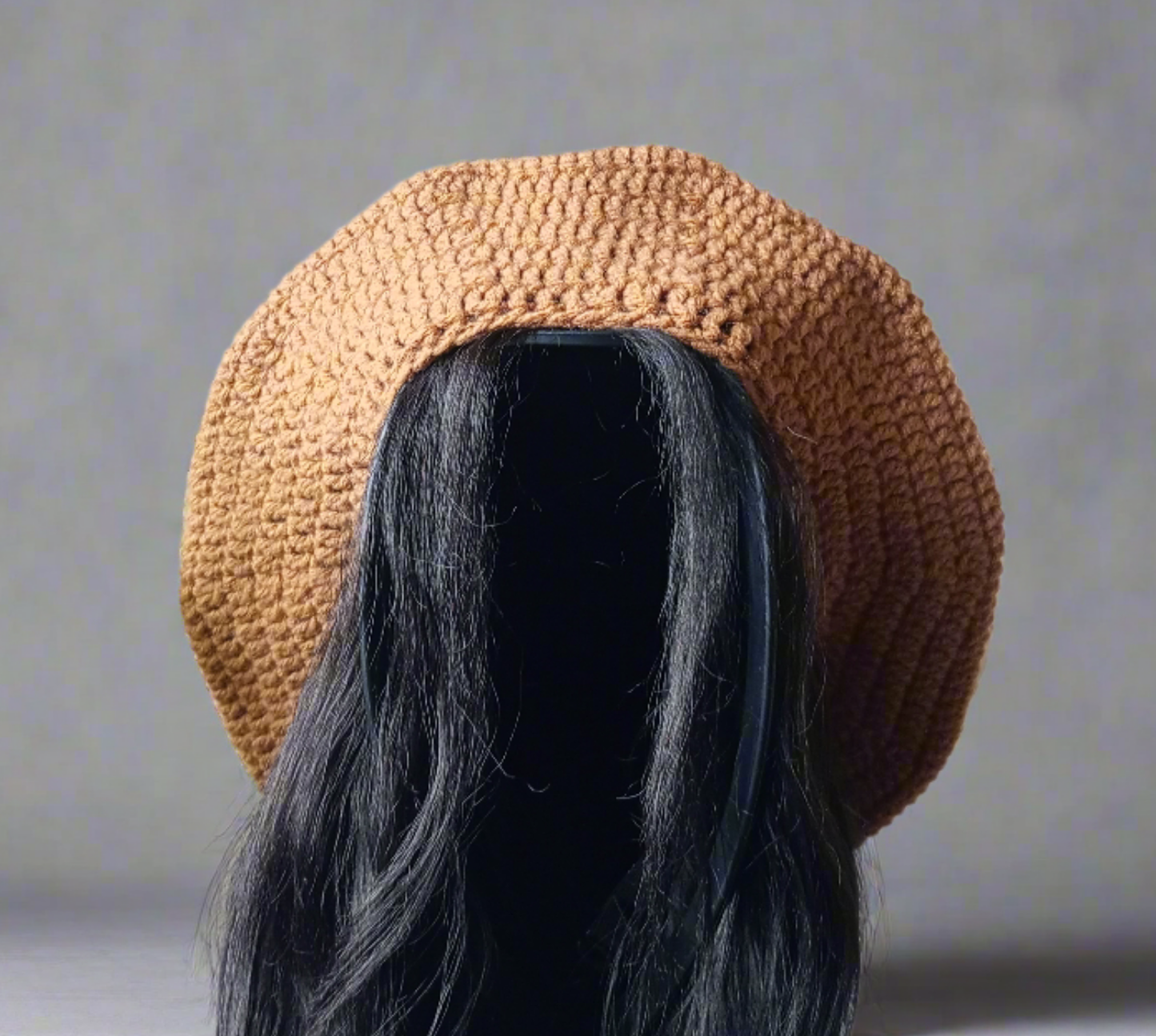 Brown, ivory and Navy Crochet Beret.