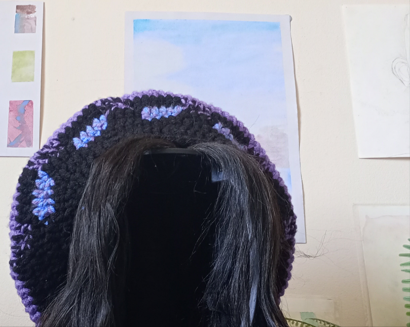 Black, Purple and Grey Crochet Beret