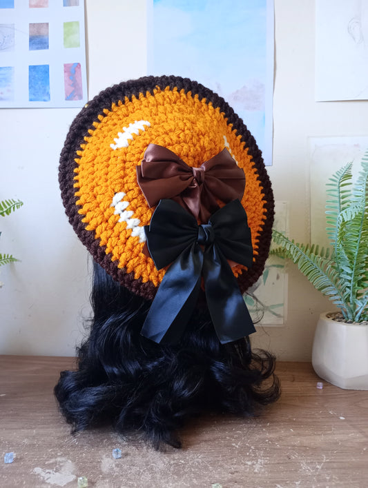 Gold and Brown Crochet Beret